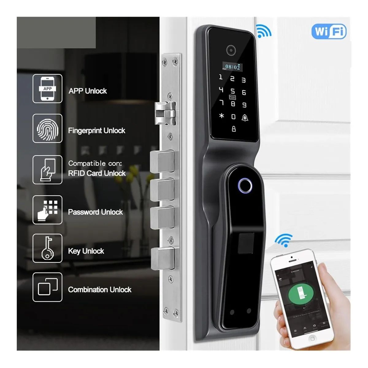 KUANGYE - Cerradura Inteligente Wifi Huella Digital Tarjeta App Camara