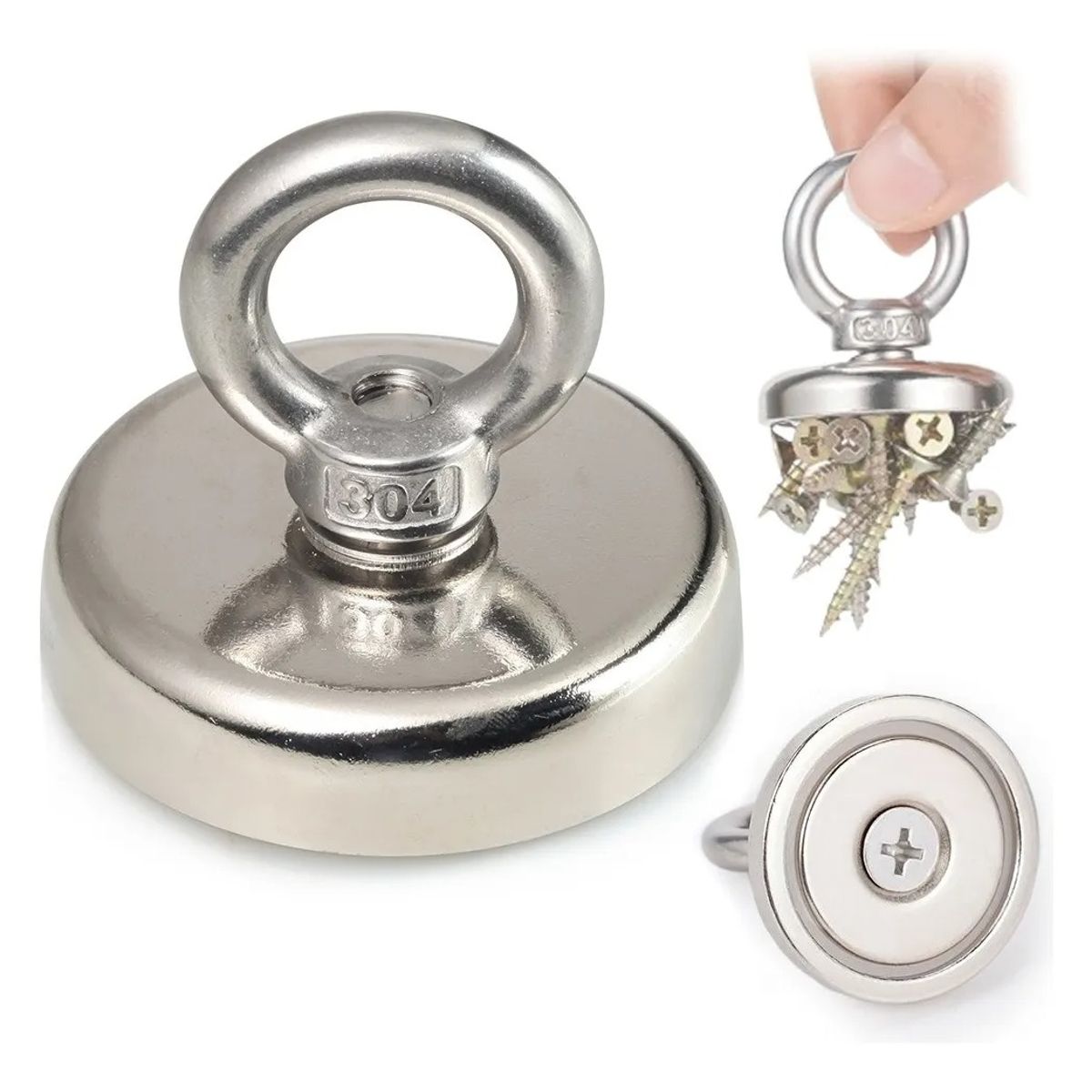 GENERICO - Imanes Neodimio Con Gancho Para Iman De Pesca 40 Kilos