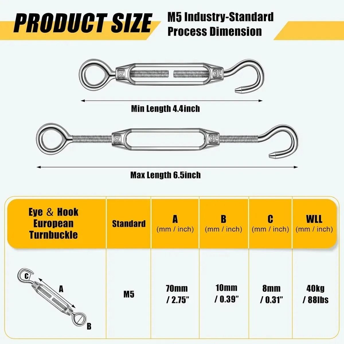 GENERICO - 12 Und Pack Tensor Ojo Gancho Galvanizado Acero 3/16 M5