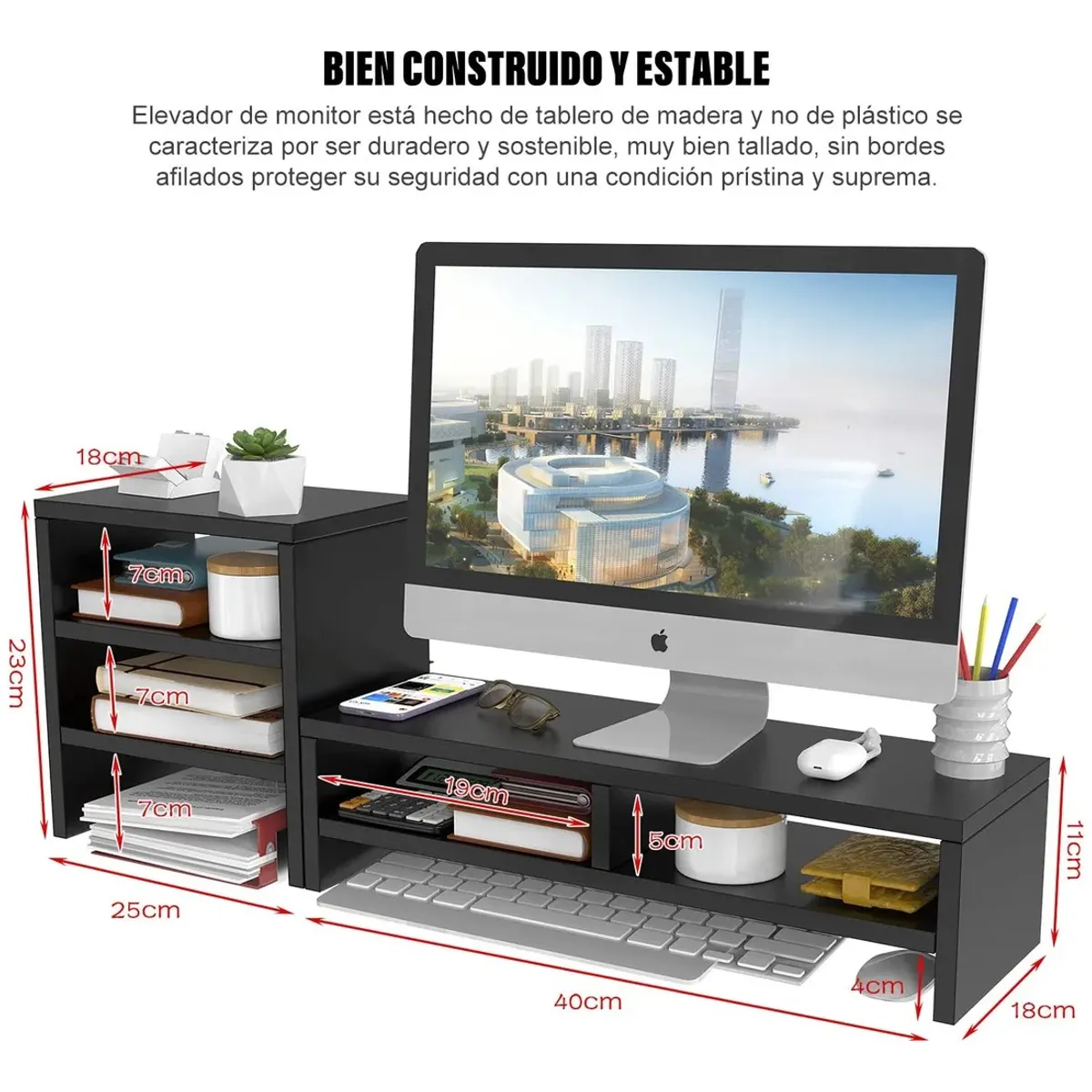 ANYHOGAR - Soporte Monitor Con Estante Almacenamiento De 3 Niveles