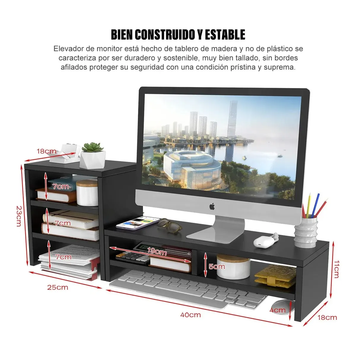 ANYHOGAR - Soporte Monitor Con Estante Almacenamiento De 3 Niveles