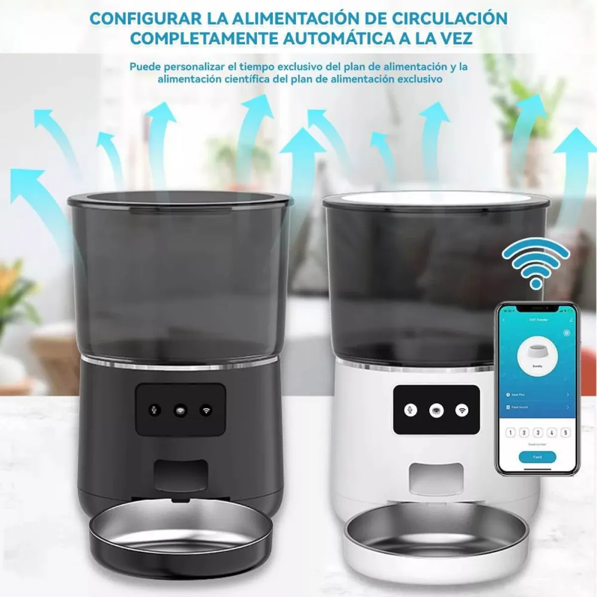 PELUDINES - Dispensador Alimentador Automático Perro Gato Wifi 4l Negro