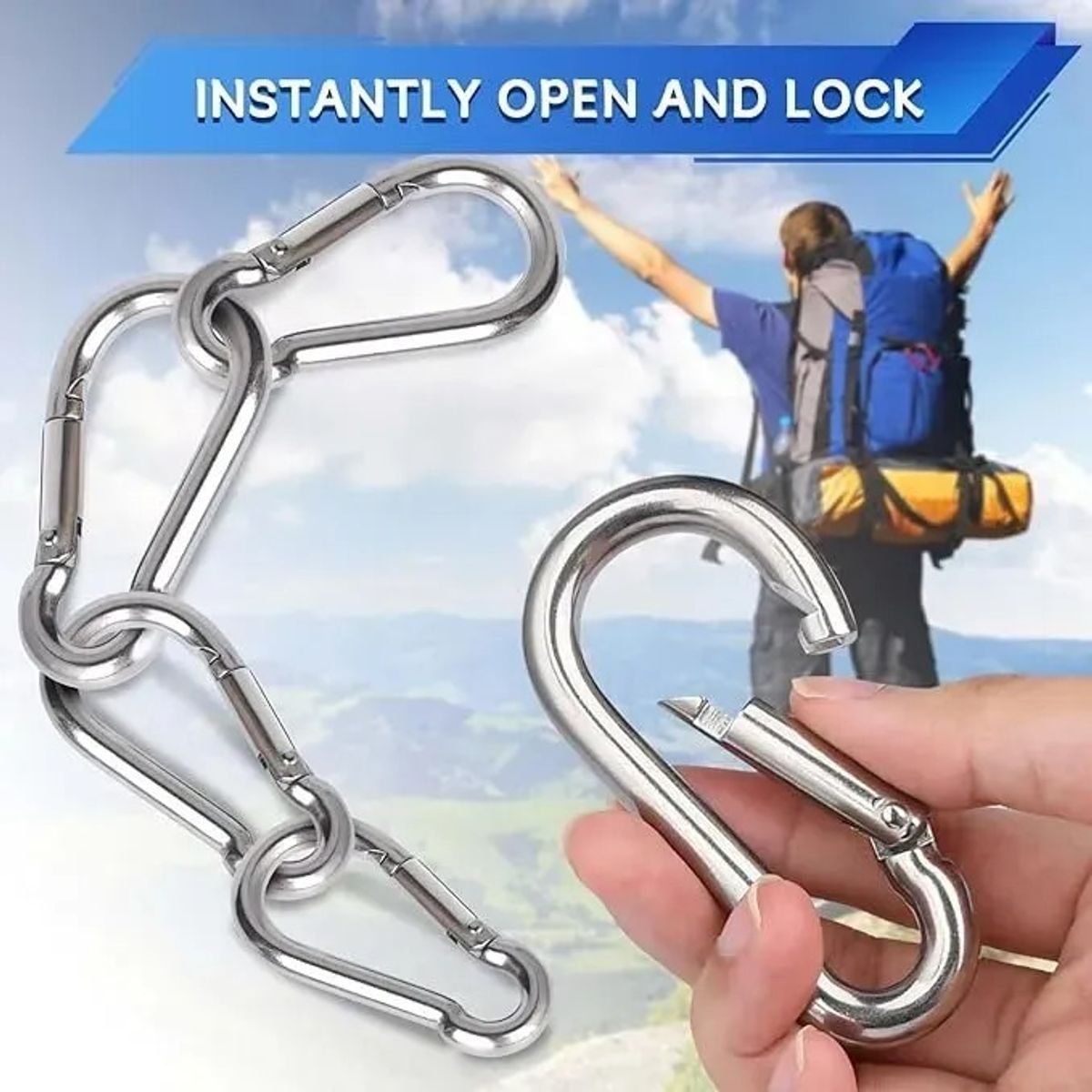 GENERICO - Mosquetón Bombero Inoxidable 8x 80mm Pack De 10