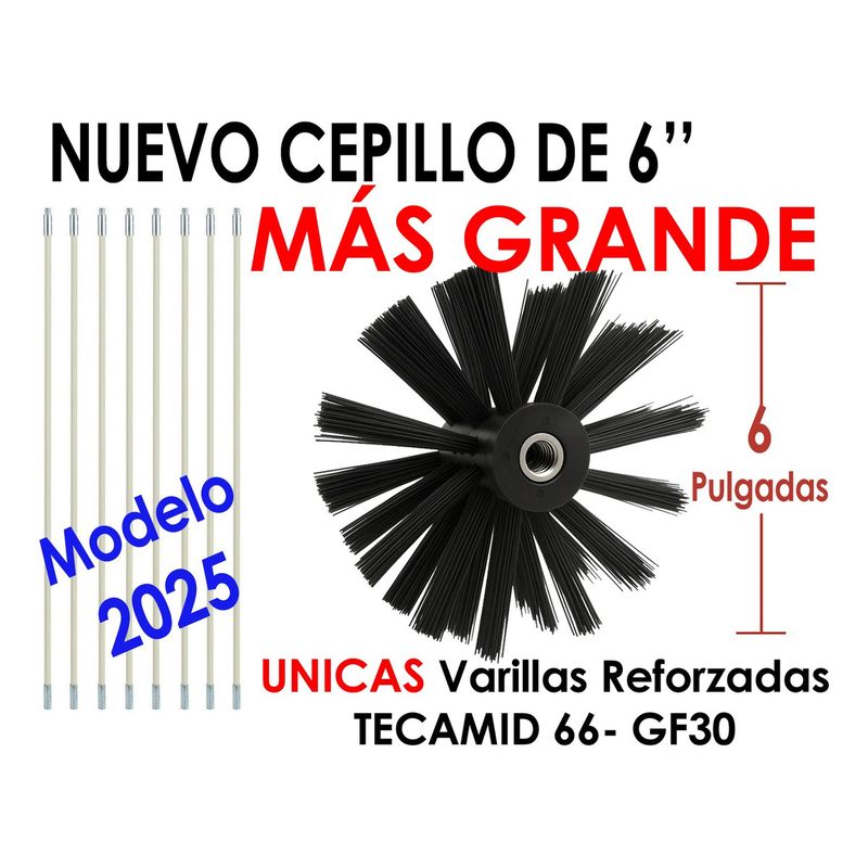 GENERICO - Kit Limpieza Cañon Estufa Leña 6 Desde Abajo Sin Subirse