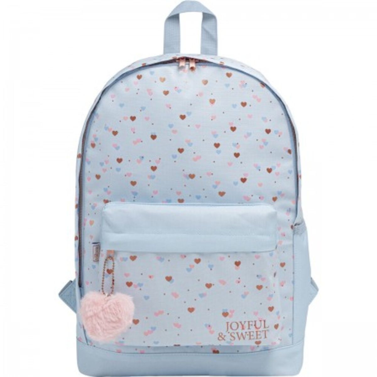 GENERICO - MOCHILA 290x430x120MM CON POMPOM DE CORAZON JOYFUL AZUL