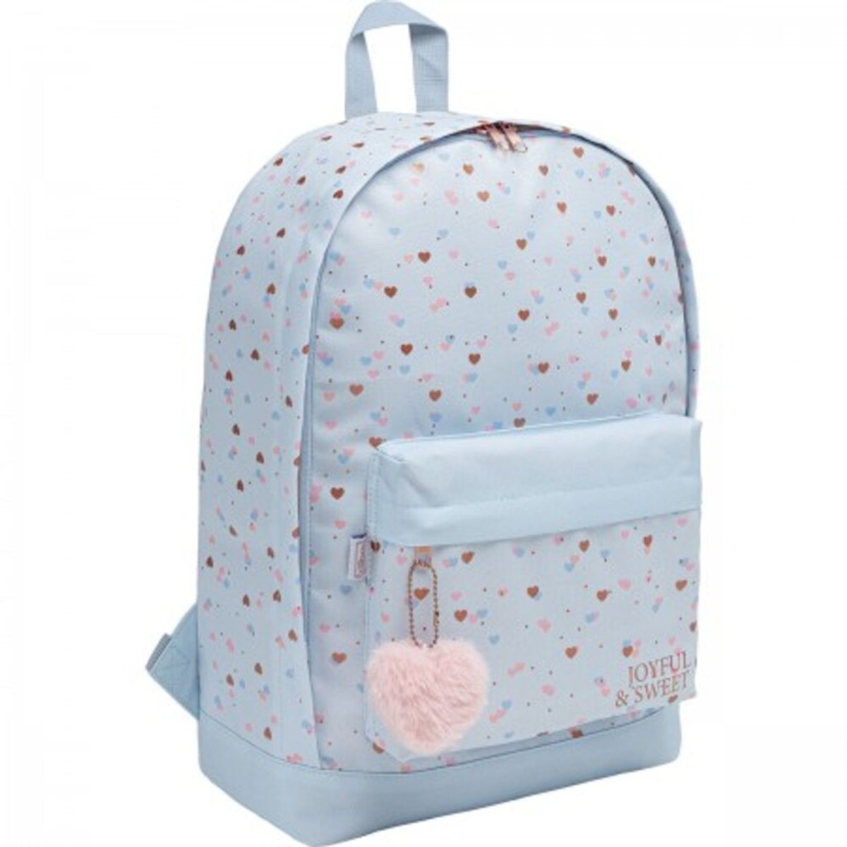 GENERICO - MOCHILA 290x430x120MM CON POMPOM DE CORAZON JOYFUL AZUL