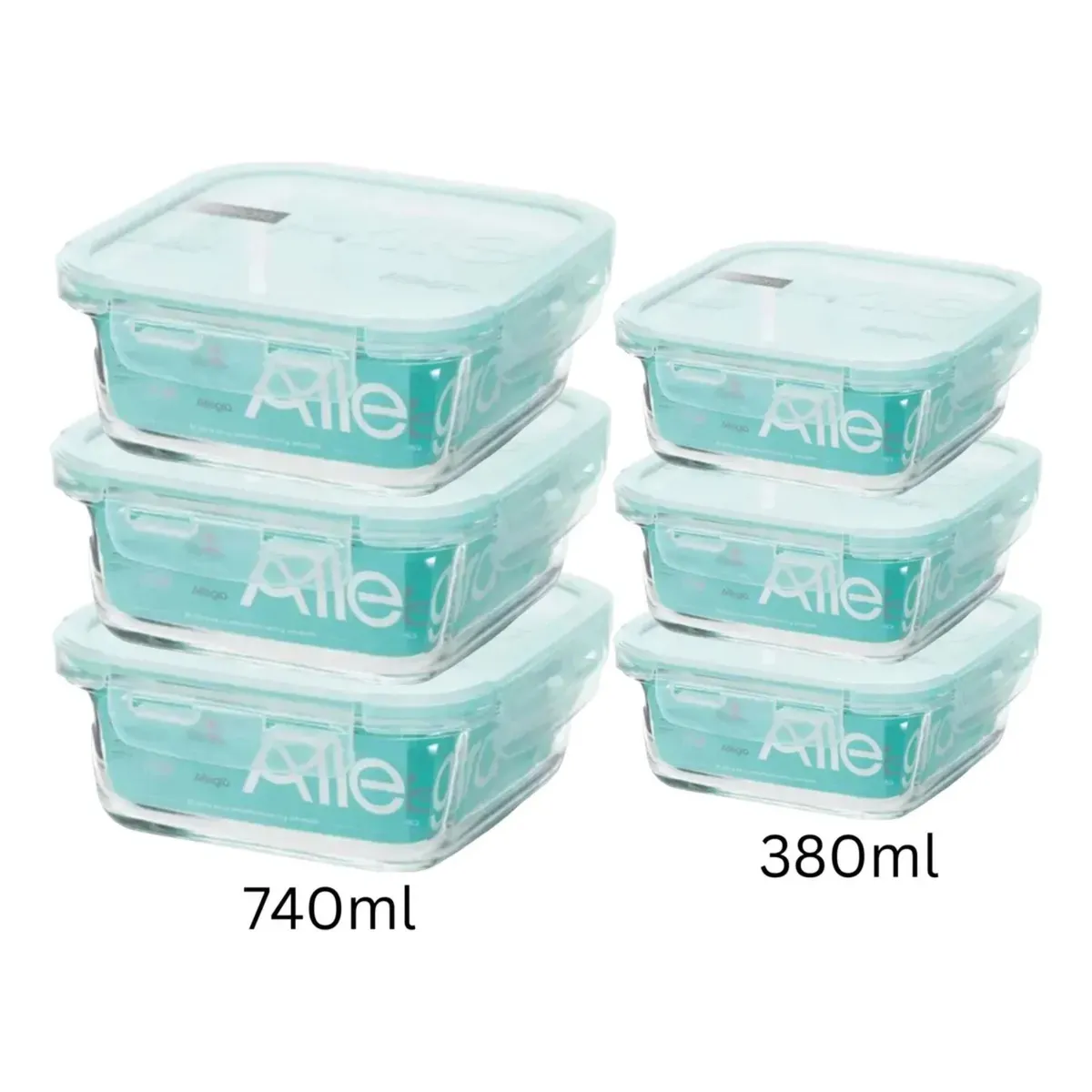 ALLEGRA - Pack 6 Taper De Vidrio Contenedor Cuadrado 740-380ml