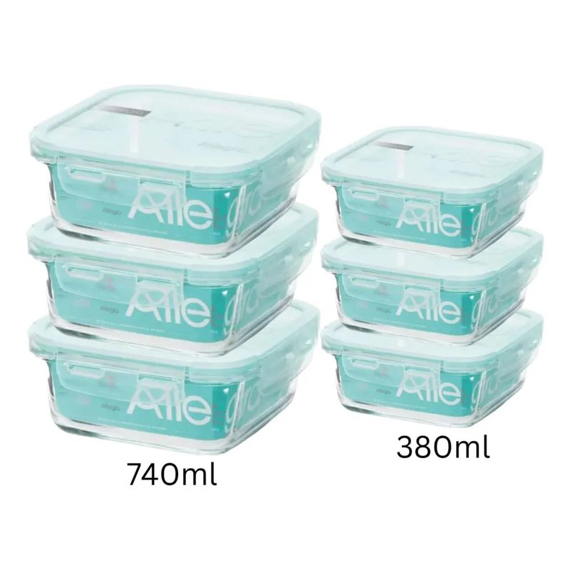 ALLEGRA - Pack 6 Taper De Vidrio Contenedor Cuadrado 740-380ml