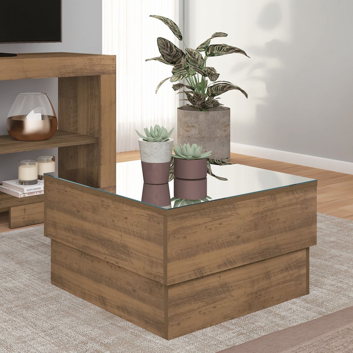 EXIT - Mesa de Centro Cuadrada con Vidrio 60x35x60 cm - Parati