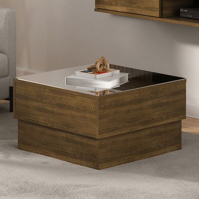 Imagen 2 del producto Mesa de Centro Cuadrada con Vidrio 60x35x60 cm Marrón - Parati