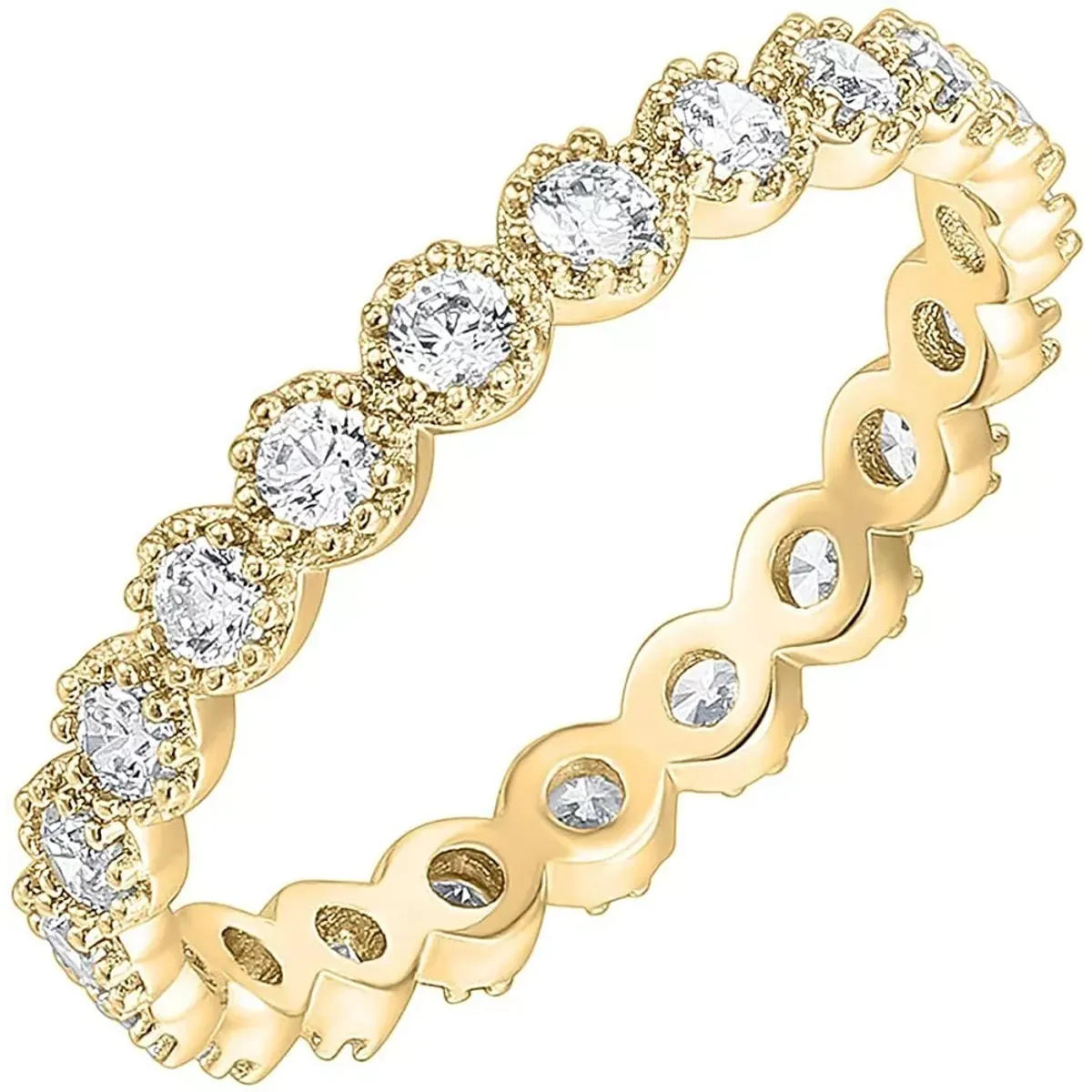 LUXURYJOYAS - Anillo Corona Baño Oro 18kt Circones Cúbicos