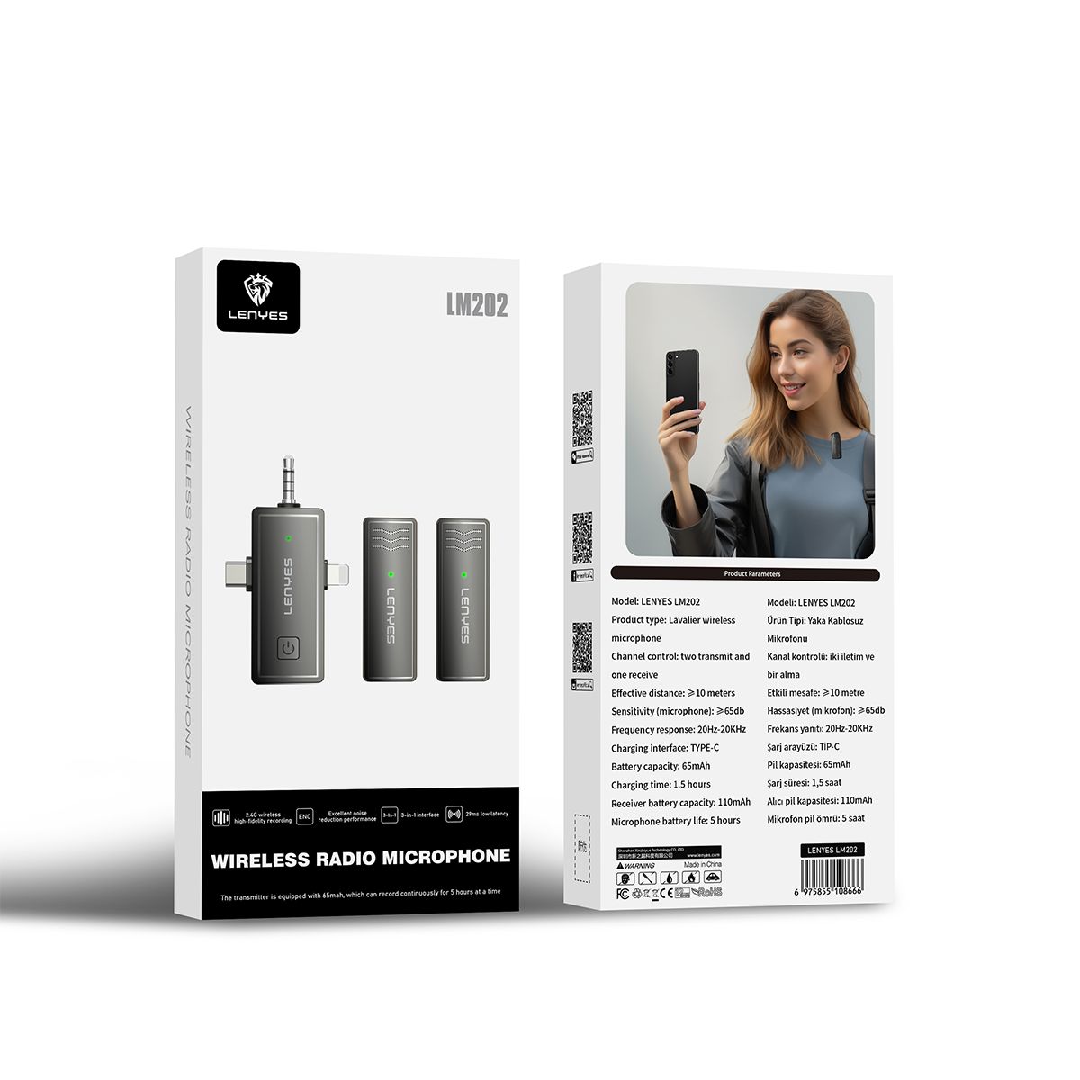LENYES - Micrófono Inalámbrico Lenyes DISMILM202 Doble Transmisor Tipo C