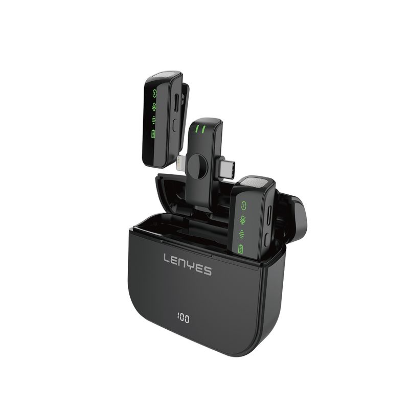 LENYES - Micrófono Inalámbrico Lenyes DISMILM203 Recargable con Estuche Negro