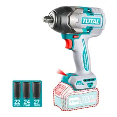 TOTAL TOOLS - Llave de Impacto 1/2" 850 Nm Industrial Brushless con 2 Baterías 4Ah, 3 Dados y Cargador Total