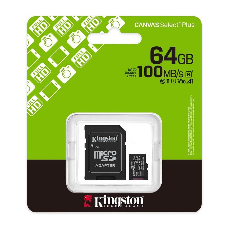 KINGSTON - Tarjeta de Memoria Kingston microSD 64GB Canvas Select Plus