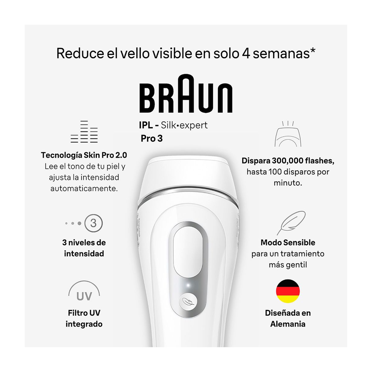 BRAUN - Depiladora IPL Braun PL3230 WHT/SILV Silk-Expert Pro 3