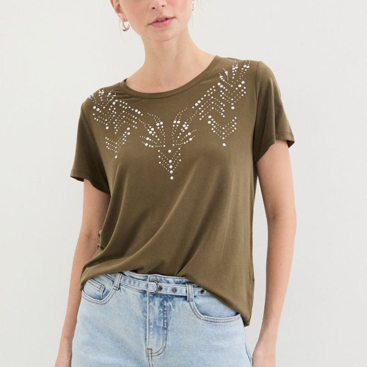 ASH - Polera Manga Corta Mujer Verde Oliva Ash