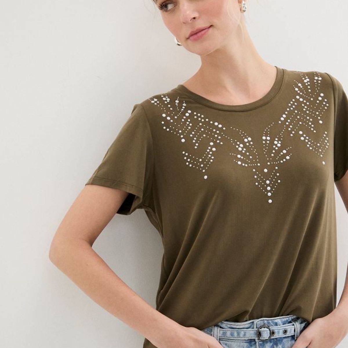 ASH - Polera Manga Corta Mujer Verde Oliva Ash