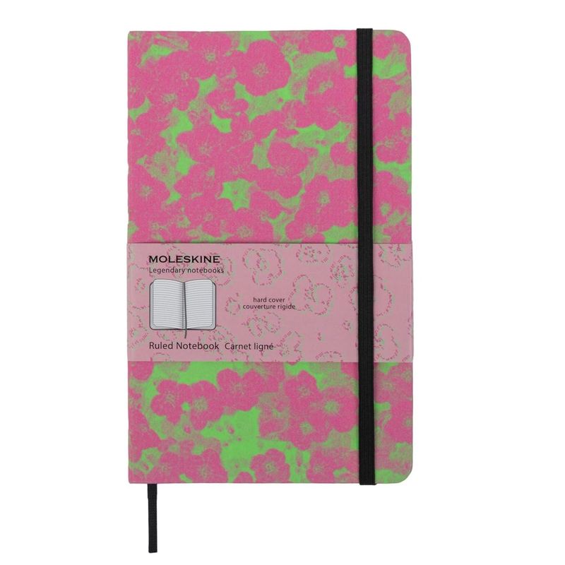 MOLESKINE - Cuaderno Moleskine Fluorescente rosa con verde - Tapa dura - Large - De rayas