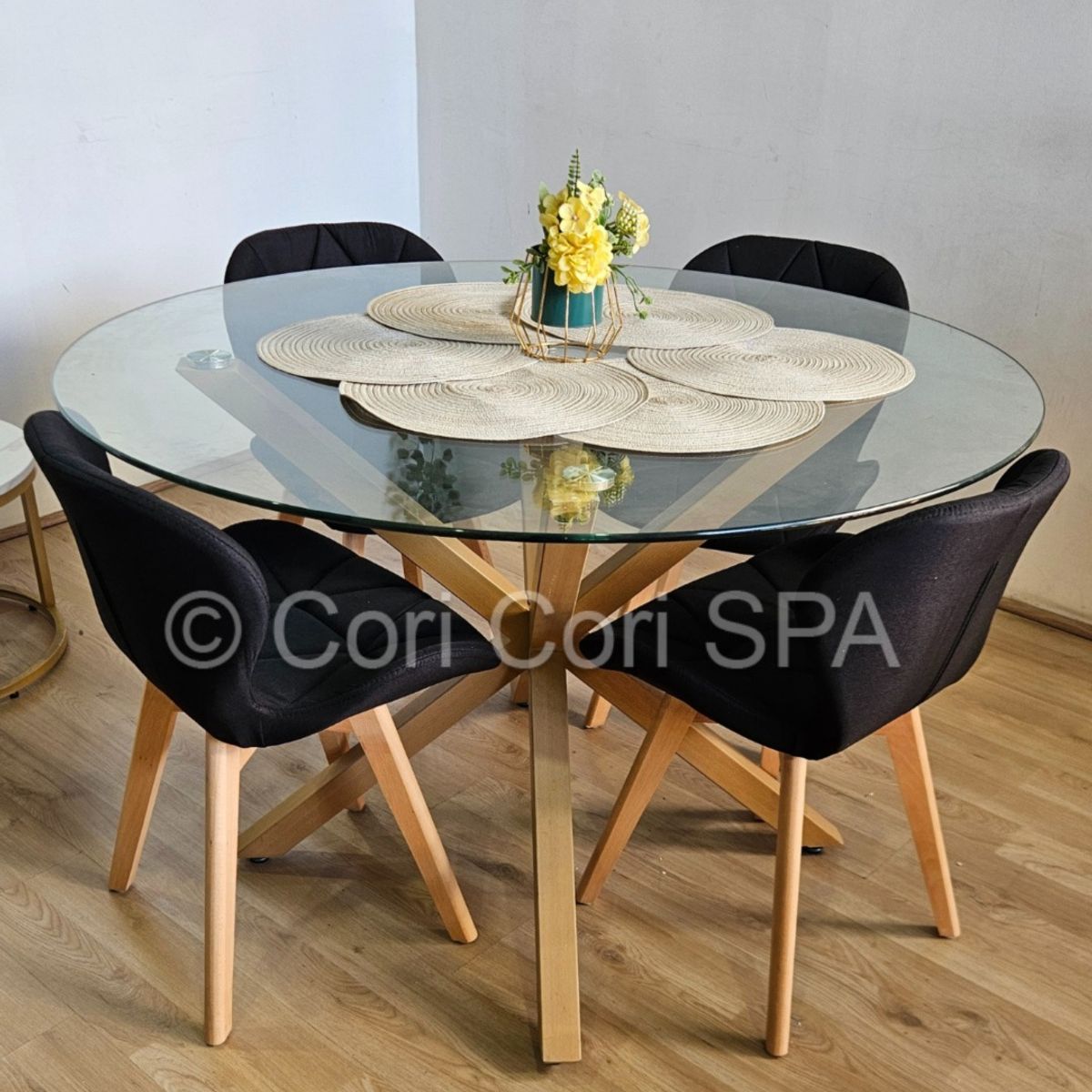 CORI CORI - Comedor Warwick 120cm + 4 Sillas Mariposa Lino Negro