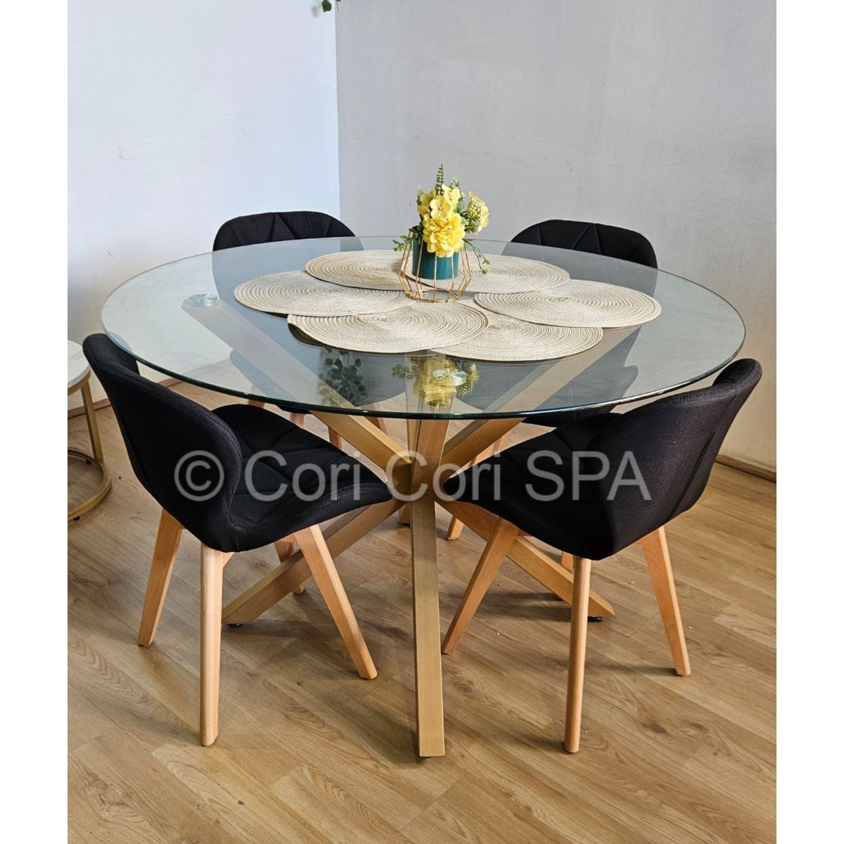 CORI CORI - Comedor Warwick 120cm + 4 Sillas Mariposa Lino Negro