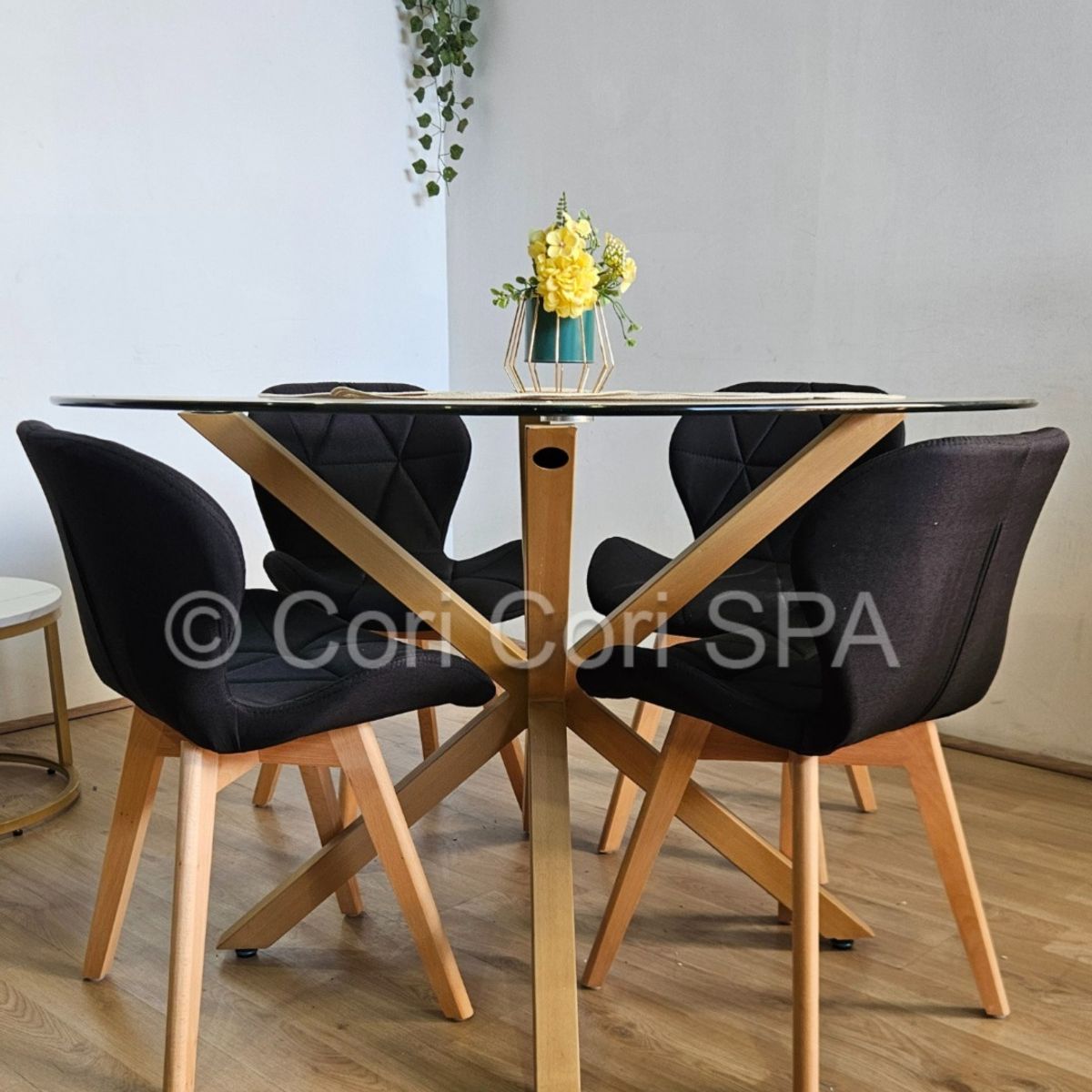 CORI CORI - Comedor Warwick 120cm + 4 Sillas Mariposa Lino Negro