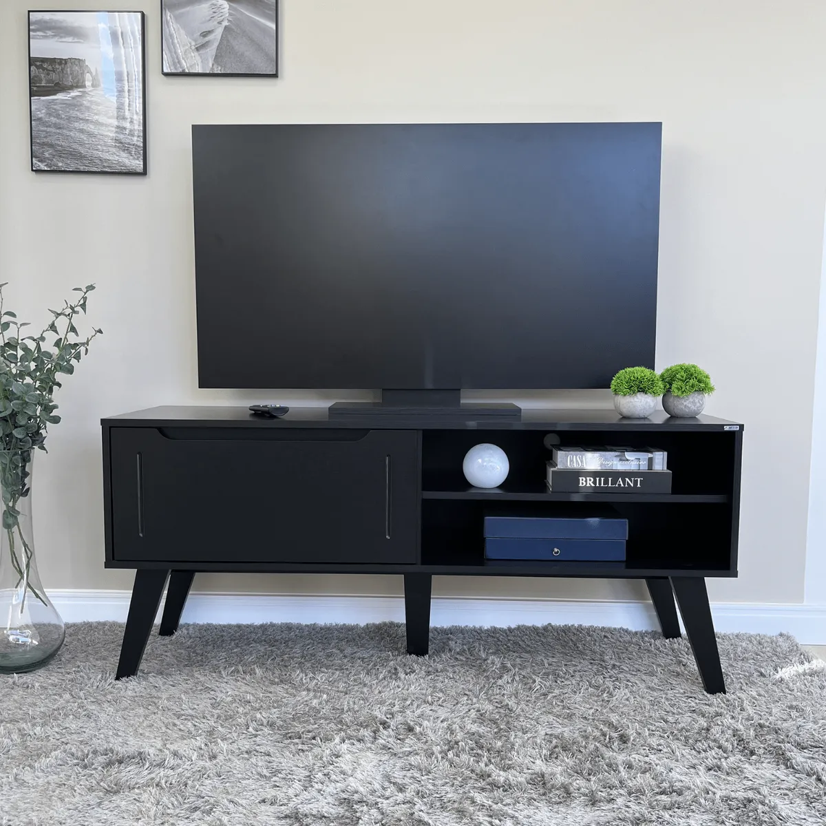 EXIT - Rack TV hasta 55 pulgadas 134x60x40 cm Negro - Lotus