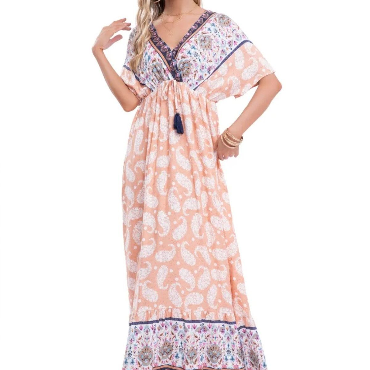 LOOK SHOP - Vestido Largo Primavera Mujer Algodón Flores. Calidad 273