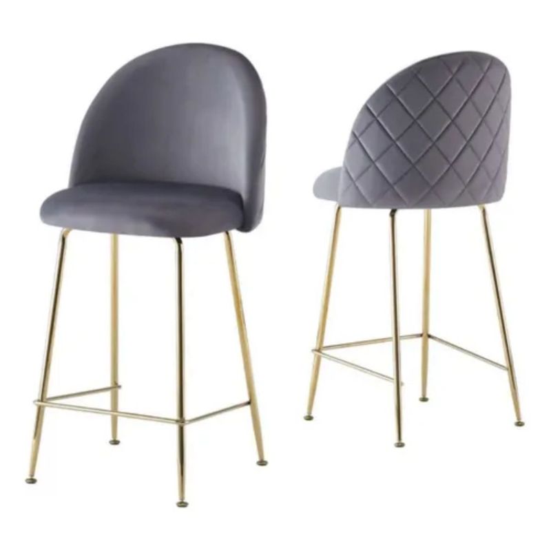 HABITA2 CHILE - Pack 2 Taburete Deluxe Gold Terciopelo Gris
