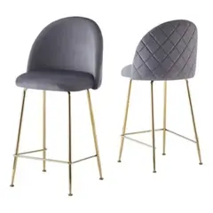 HABITA2 CHILE - Pack 2 Taburete Deluxe Gold Terciopelo Gris