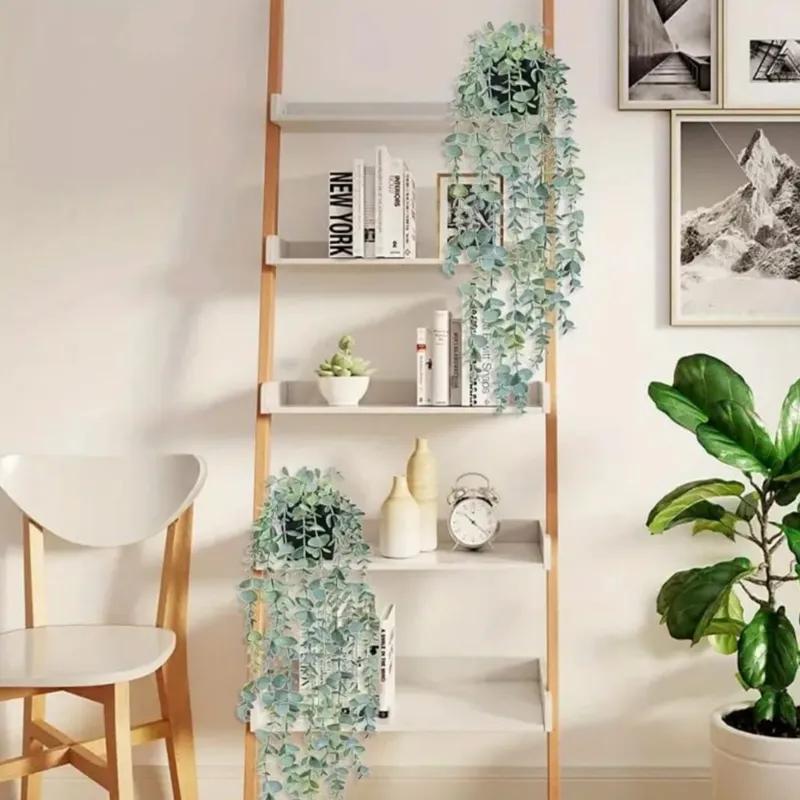 HOMEY - Pack de 3 Plantas Artificiales Colgantes, Con Maceta Negra.