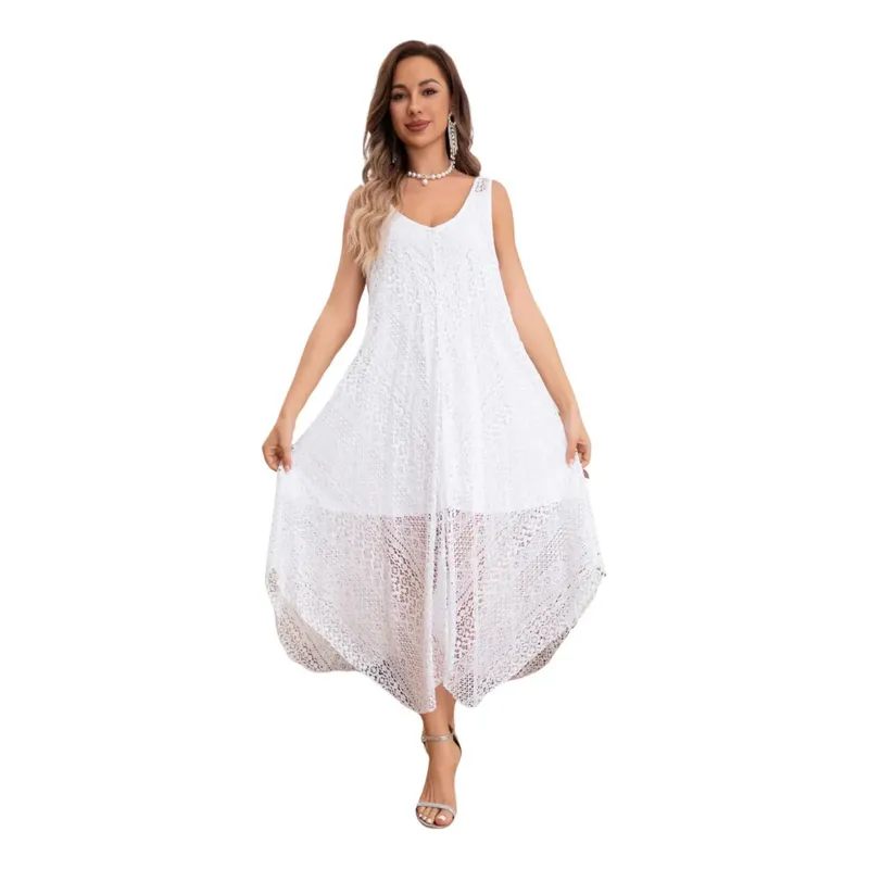 MPROPIA - Maxi Vestido Playa Tejido, Caída En Punta, Tipo Macramé 8058
