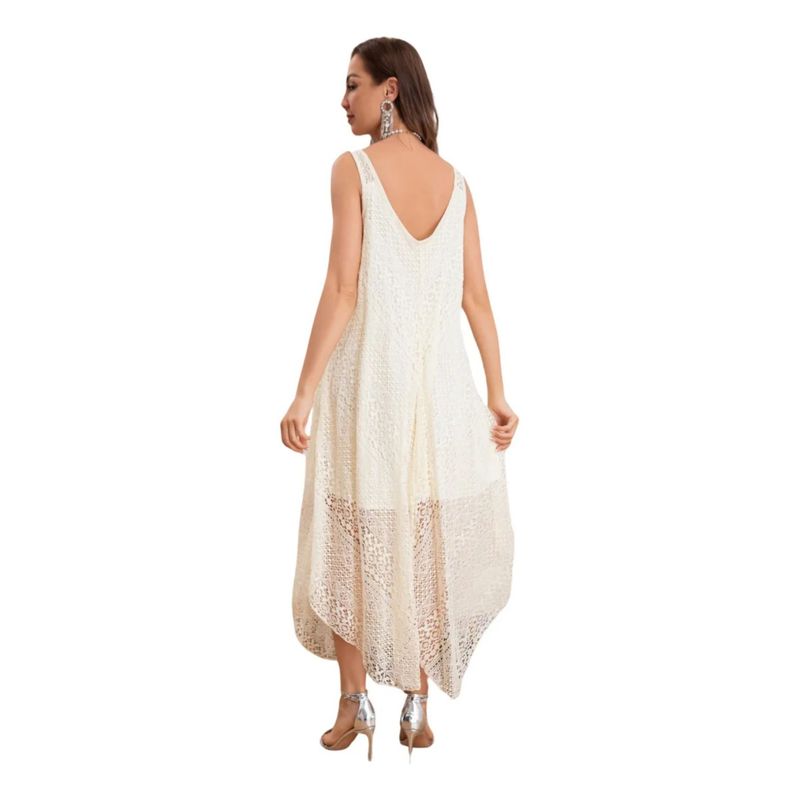 MPROPIA - Maxi Vestido Playa Tejido, Caída En Punta, Tipo Macramé 8058