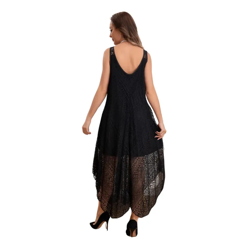 MPROPIA - Maxi Vestido Playa Tejido, Caída En Punta, Tipo Macramé 8058