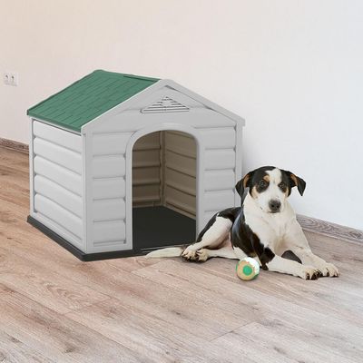 Imagen 2 del producto Casa Para Perro Pequeña Gris Hielo - Techo Verde 68x61x58,5cm