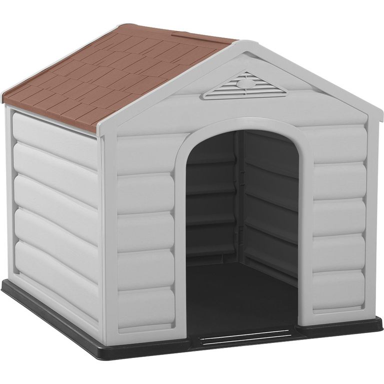 Casa Para Perro Pequena Gris Hielo - Techo Roja 68x61x58,5cm
