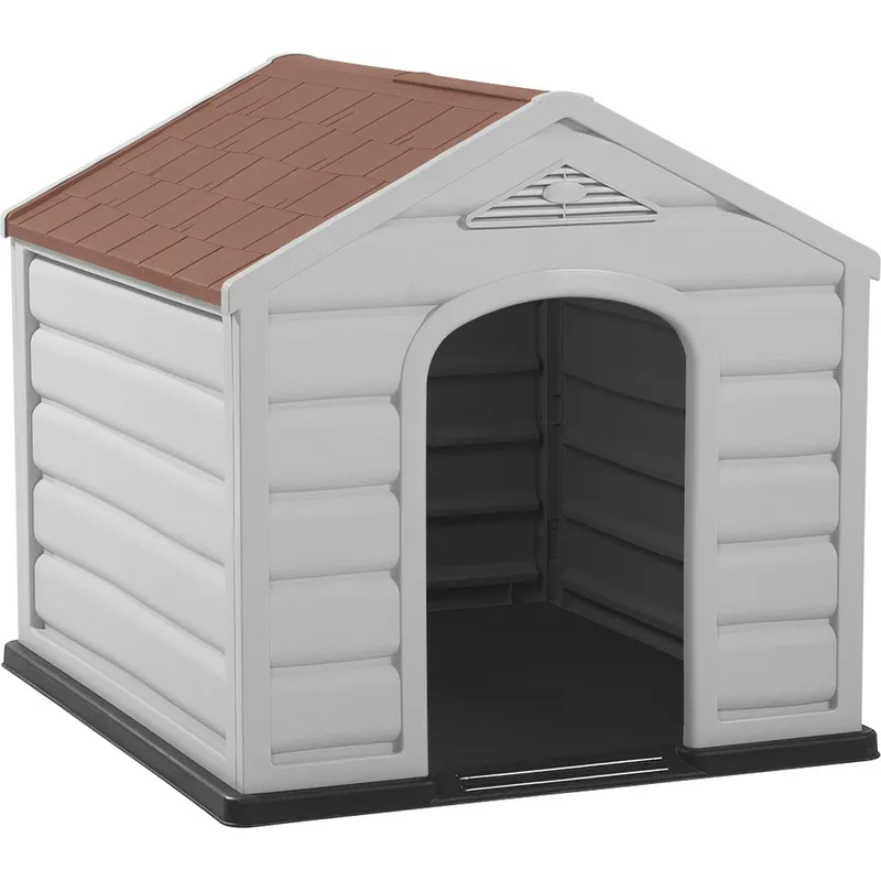 RIMAX - Casa Para Perro Pequeña Gris Hielo - Techo Roja 68x61x58,5cm