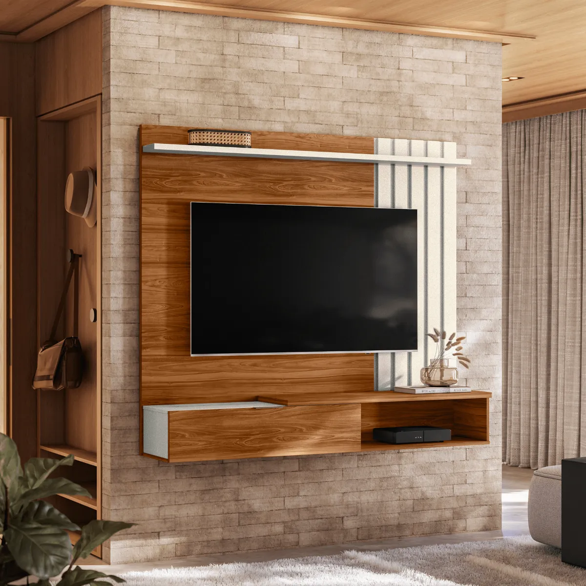 EXIT - Panel TV hasta 65 pulgadas 160x138x31 cm Marrón Beige Vegas