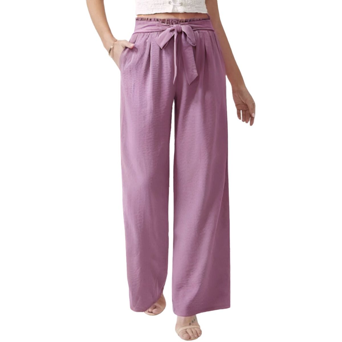 LIKE SHOP - Palazzo Tipo Lino Mujer Algodón Cintura Elasticada Verano 150