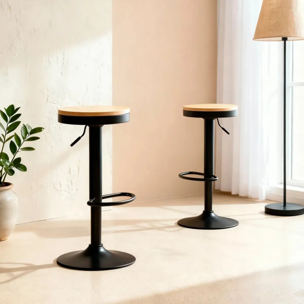 ARTIHOGAR - Pack 2 Taburetes Piso Bar Altura Regulable Tope Madera