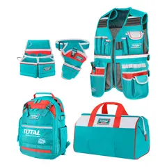 TOTAL TOOLS - Kit 5 Piezas Mochila, Chaleco, Bolso y Portaherramientas Total