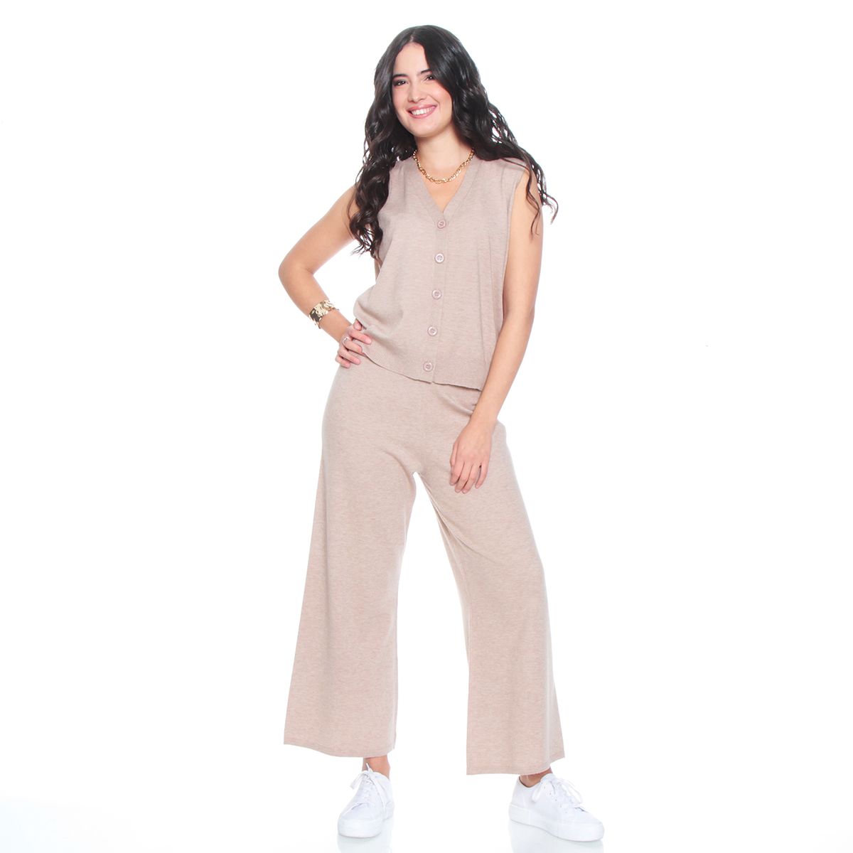 WADOS - CONJUNTO CHALECO SIN MANGA Y PANTALON WIDE LEG TIRO ALTO