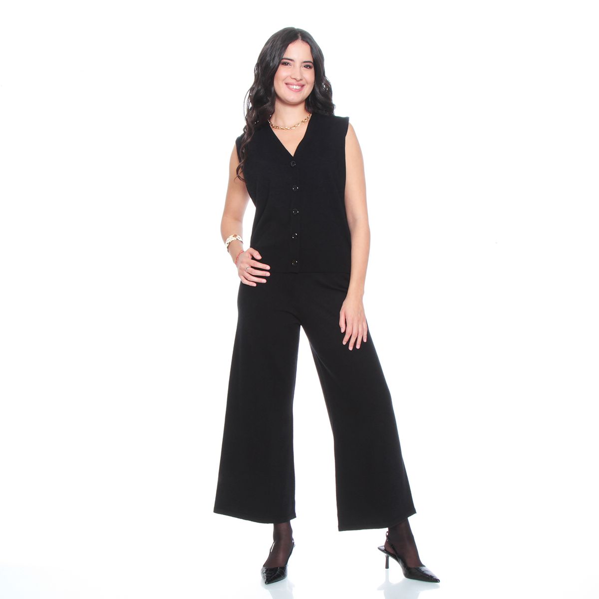 WADOS - CONJUNTO CHALECO SIN MANGA Y PANTALON WIDE LEG TIRO ALTO