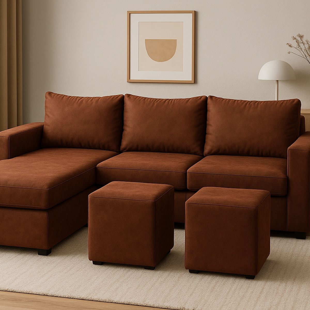 GENERICO - Sofa Seccional 3C Lusso Ambidiestro Chaise Lounge Ambos Lados Cafe