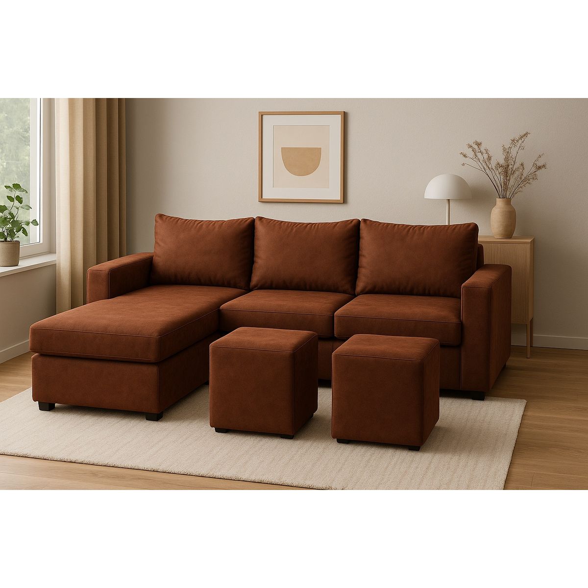 GENERICO - Sofa Seccional 3C Lusso Ambidiestro Chaise Lounge Ambos Lados Cafe