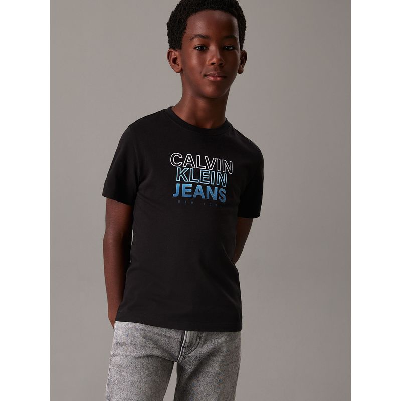 CALVIN KLEIN - Polera Niño Gradient Flock Logo Negro Calvin Klein