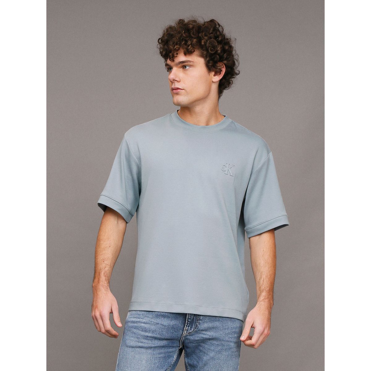 CALVIN KLEIN - Polera Interlock Celeste Calvin Klein