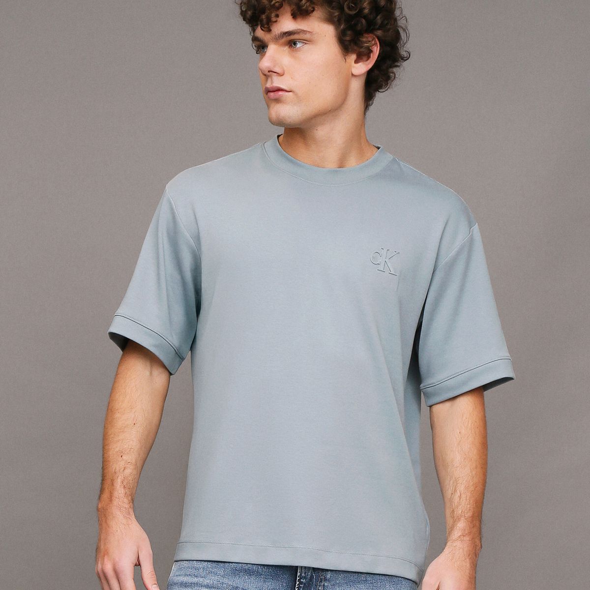 CALVIN KLEIN - Polera Interlock Celeste Calvin Klein