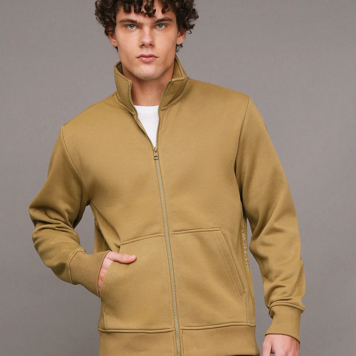 CALVIN KLEIN - Polerón con Cierre Logo Tape Verde Calvin Klein