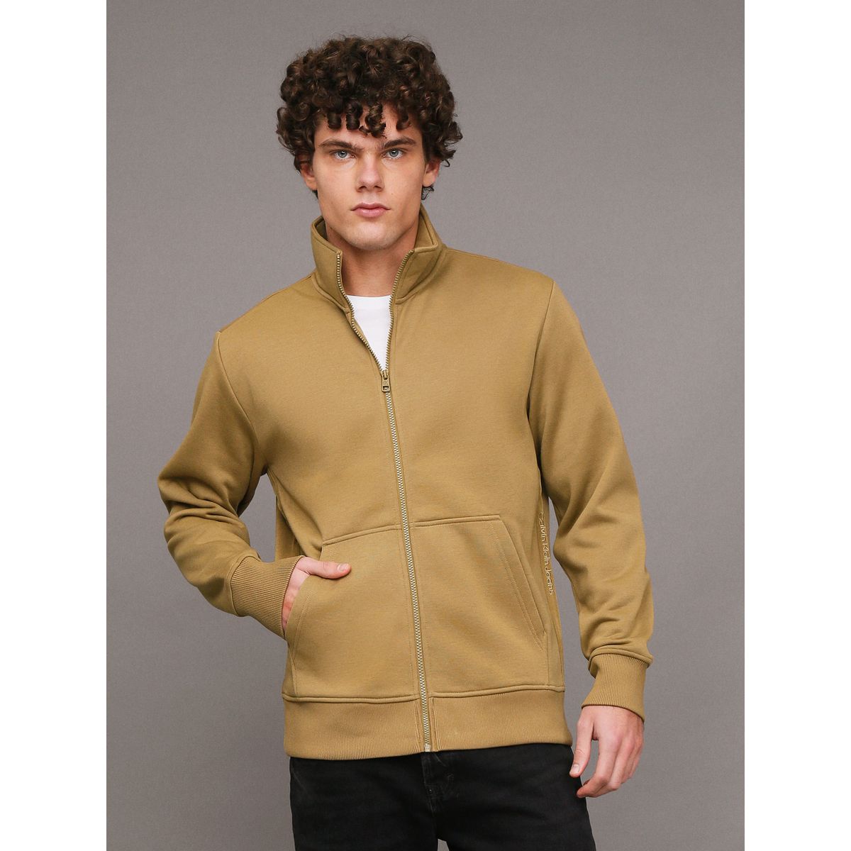 CALVIN KLEIN - Polerón con Cierre Logo Tape Verde Calvin Klein